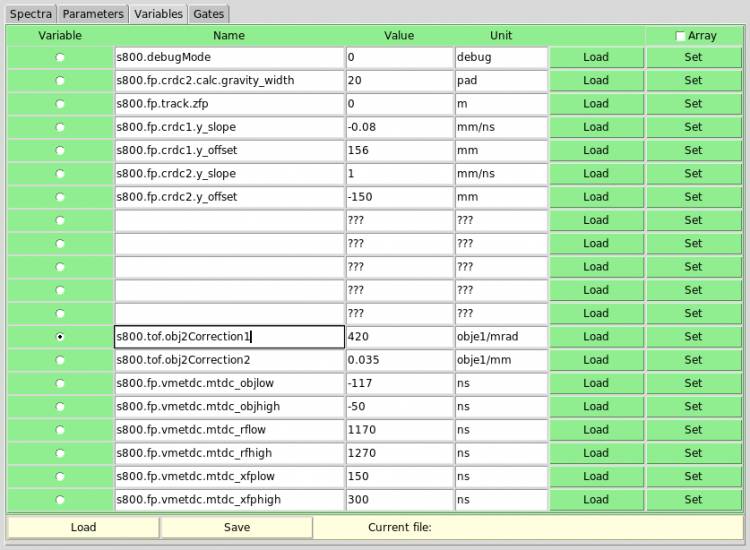 Variable page in SpecTcl.